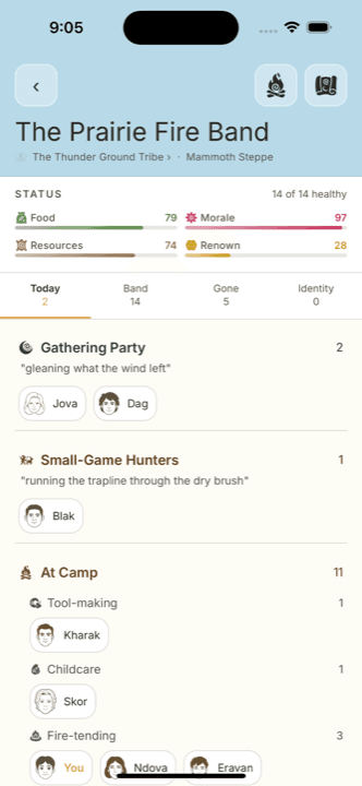 Ice Age Life — the band status screen
